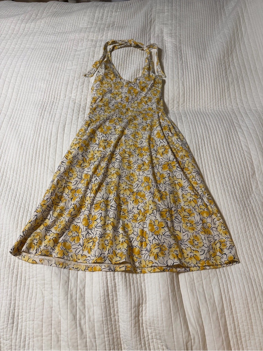 Pact Organic Cotton Yellow Floral Halter Midi Dress Size Small - Picture 2 of 8